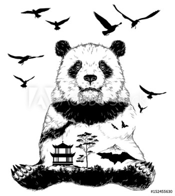 Image de Vector Double exposure panda bear